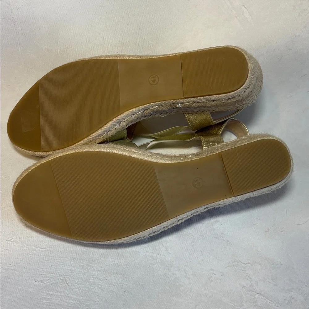 Elegant Gold Women's Slingback Espadrilles, elastic strap, 2” wedge, size 41, 10